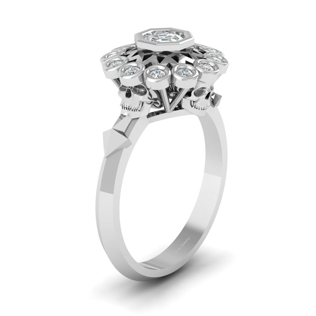 Octagon Diamond Skull Ringv