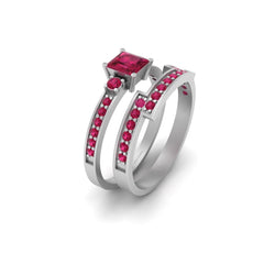 Promise Rings For Her Princess Cut Pink Ruby Wedding Ring Set