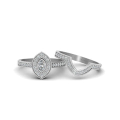 Halo Diamond Bridal Ring Set Marquise Cut Diamond Engagement Ring