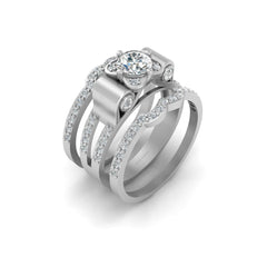 Diamond Ring Set For Women Art Nouveau Wedding Ring Set Silver