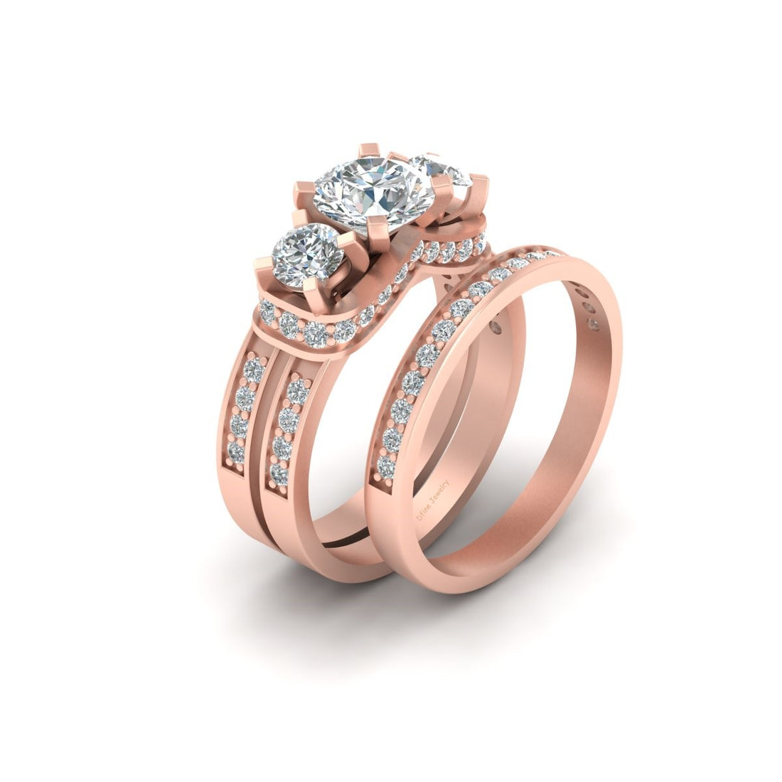 3 STONE DIAMOND RING BAND SET