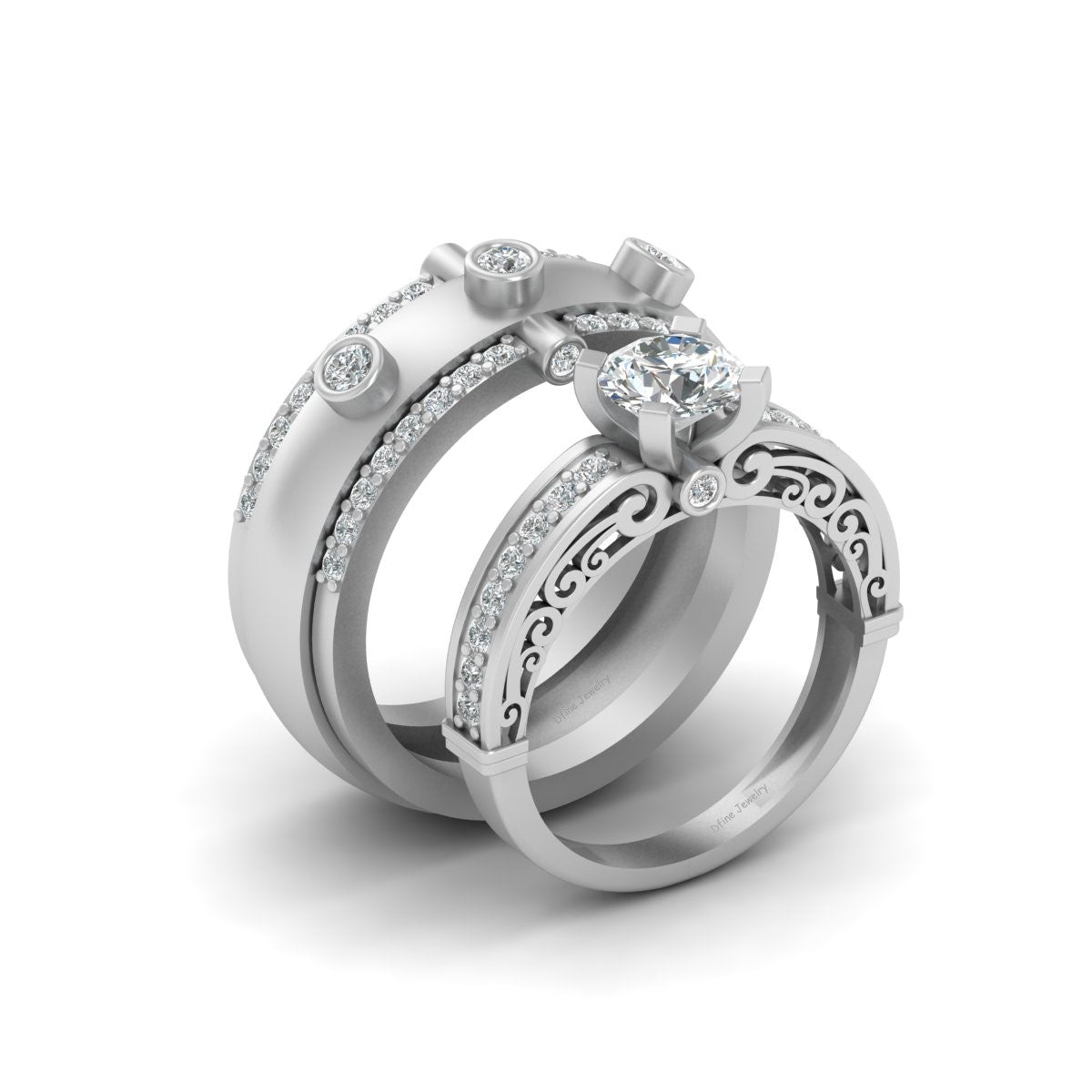 1.65TCW Diamond Engagement Ring Set