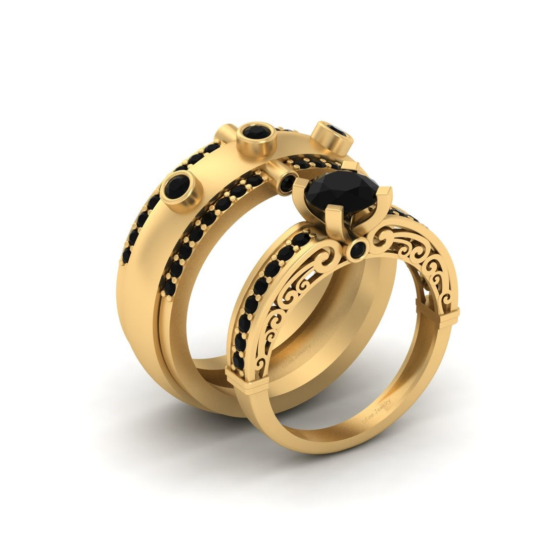 Onyx Wedding Ring Band Set
