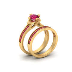 Wedding Ring Band Set 1.20cttw Ruby Pink Engagement Ring Set
