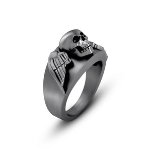 Dark Angel Wings Skull Ring Gothic Skull Wedding Ring Gun Metal Finish