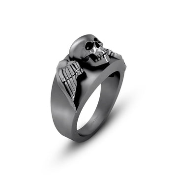 Dark Angel Wings Skull Ring