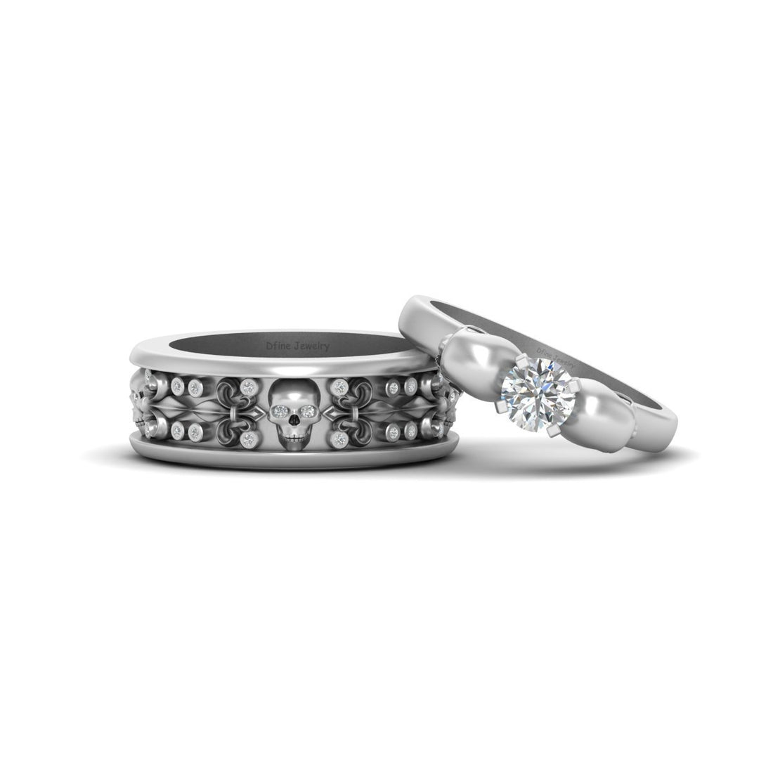 1.50TCW Diamond Skull Couple Rings
