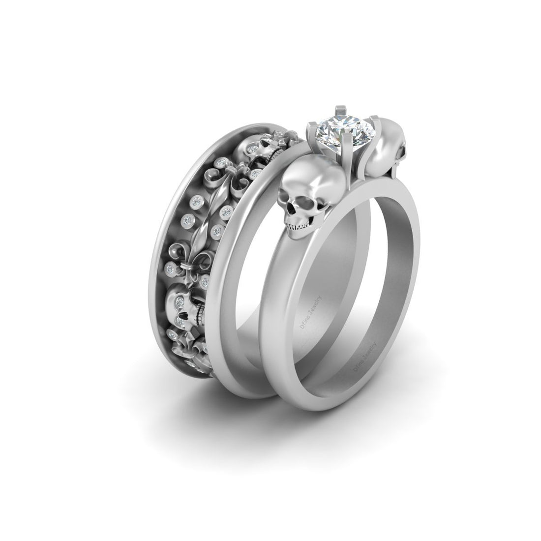 1.50TCW Diamond Skull Couple Rings