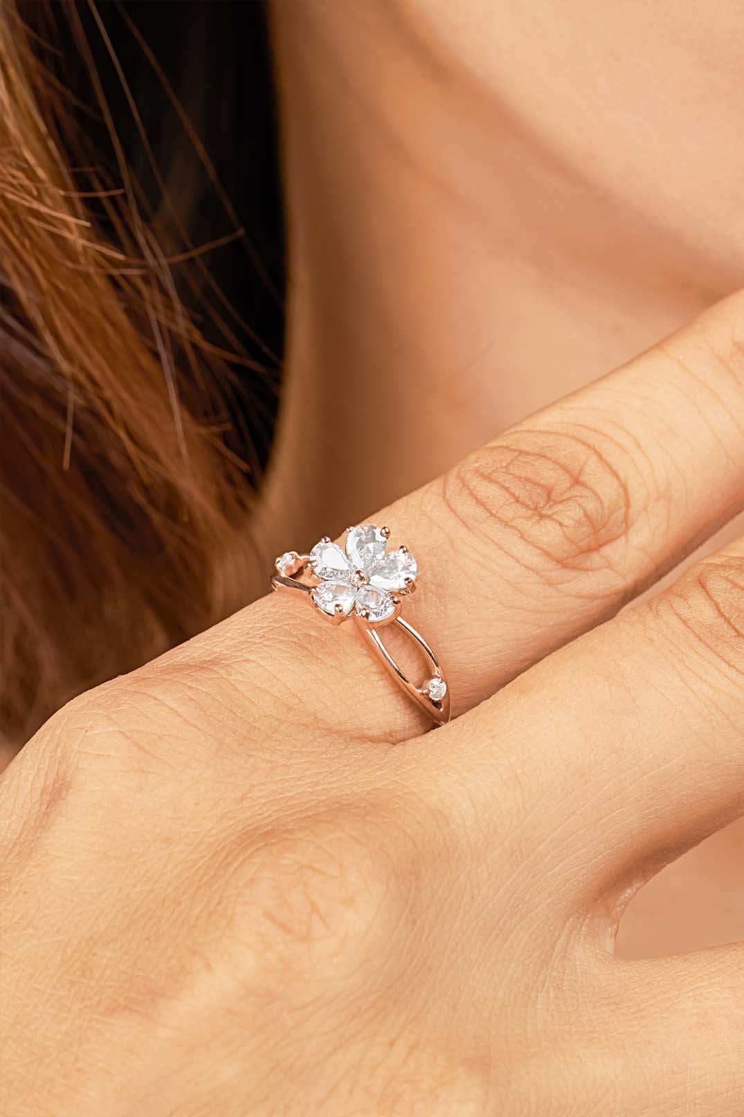 Pear Cut Moissanite Diamond Engagement Ring Rose Gold White Gold Flower Infinity Promise Ring