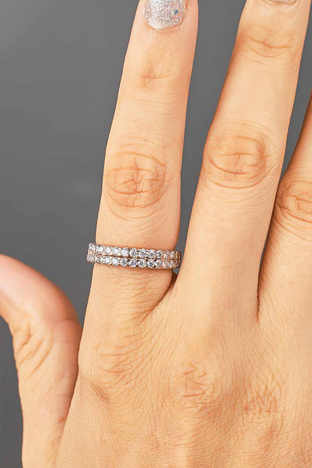 Moissanite Diamond Wedding Band Ring Anniversary Promise Eternity Rose Gold White Gold Sterling Silver