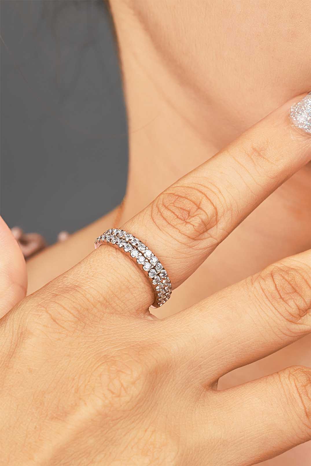 Moissanite Diamond Wedding Band Ring Anniversary Promise Eternity Rose Gold White Gold Sterling Silver