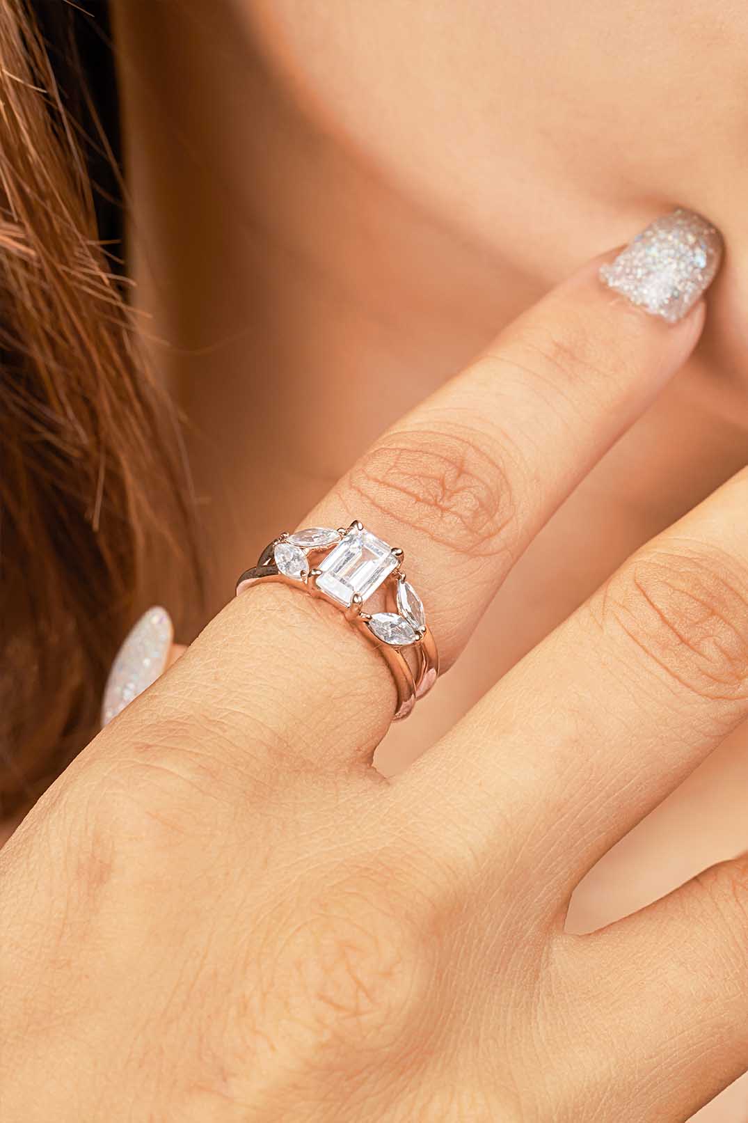 Diamond Engagement Ring Radiant Marquise Promise Wedding Anniversary Rose Gold White Gold Sterling Silver