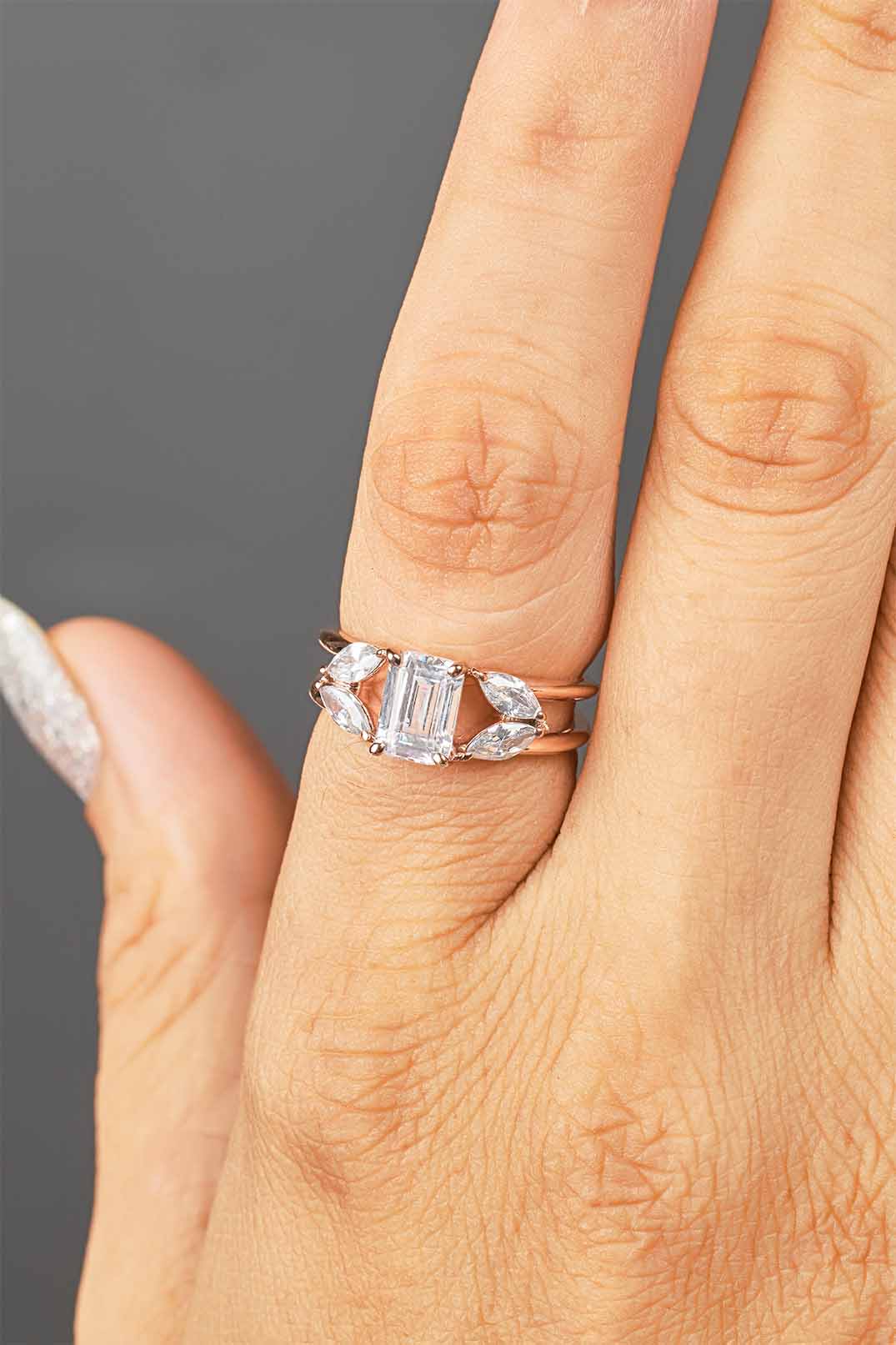 Diamond Engagement Ring Radiant Marquise Promise Wedding Anniversary Rose Gold White Gold Sterling Silver