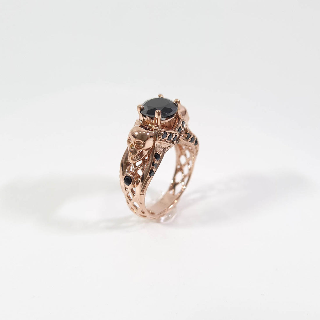 Womens Skull Engagement Ring Black Onyx Mesh Skull Wedding Ring
