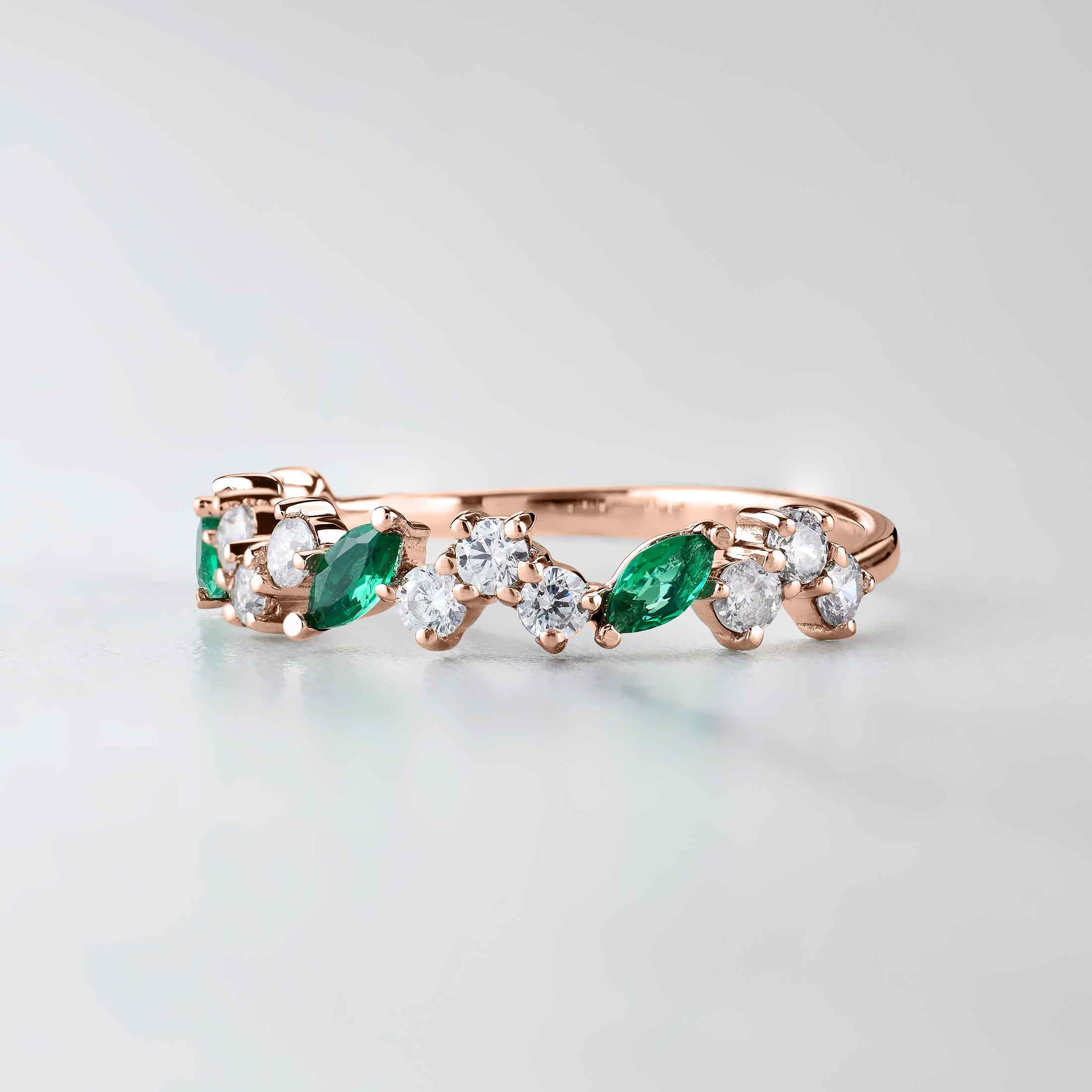 Wedding Bands Marquise Cut Green Emerald Round Diamond Eternity Band Promise Anniversary Ring Rose Gold White Gold