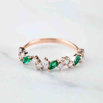 Wedding Bands Marquise Cut Green Emerald Round Moissanite Diamond Eternity Band Promise Anniversary Ring Rose Gold White Gold