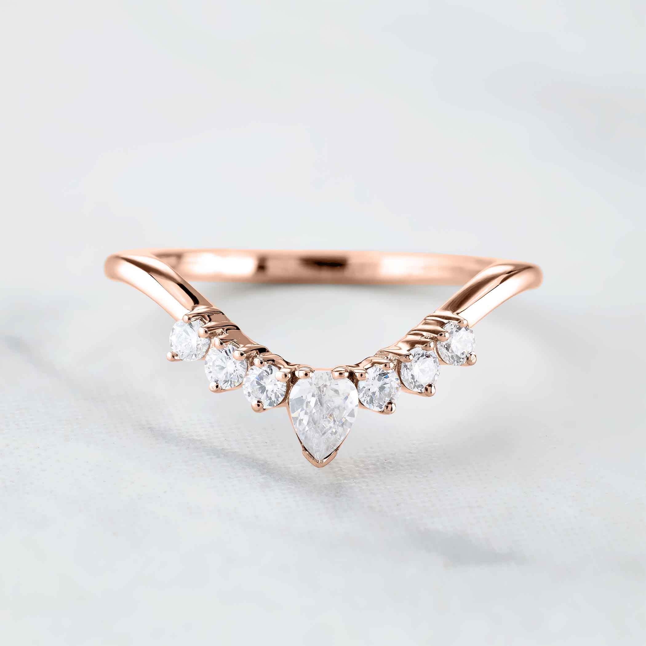 Moisanite Curved Wedding Band Ring Enhancer Silver Rose Gold