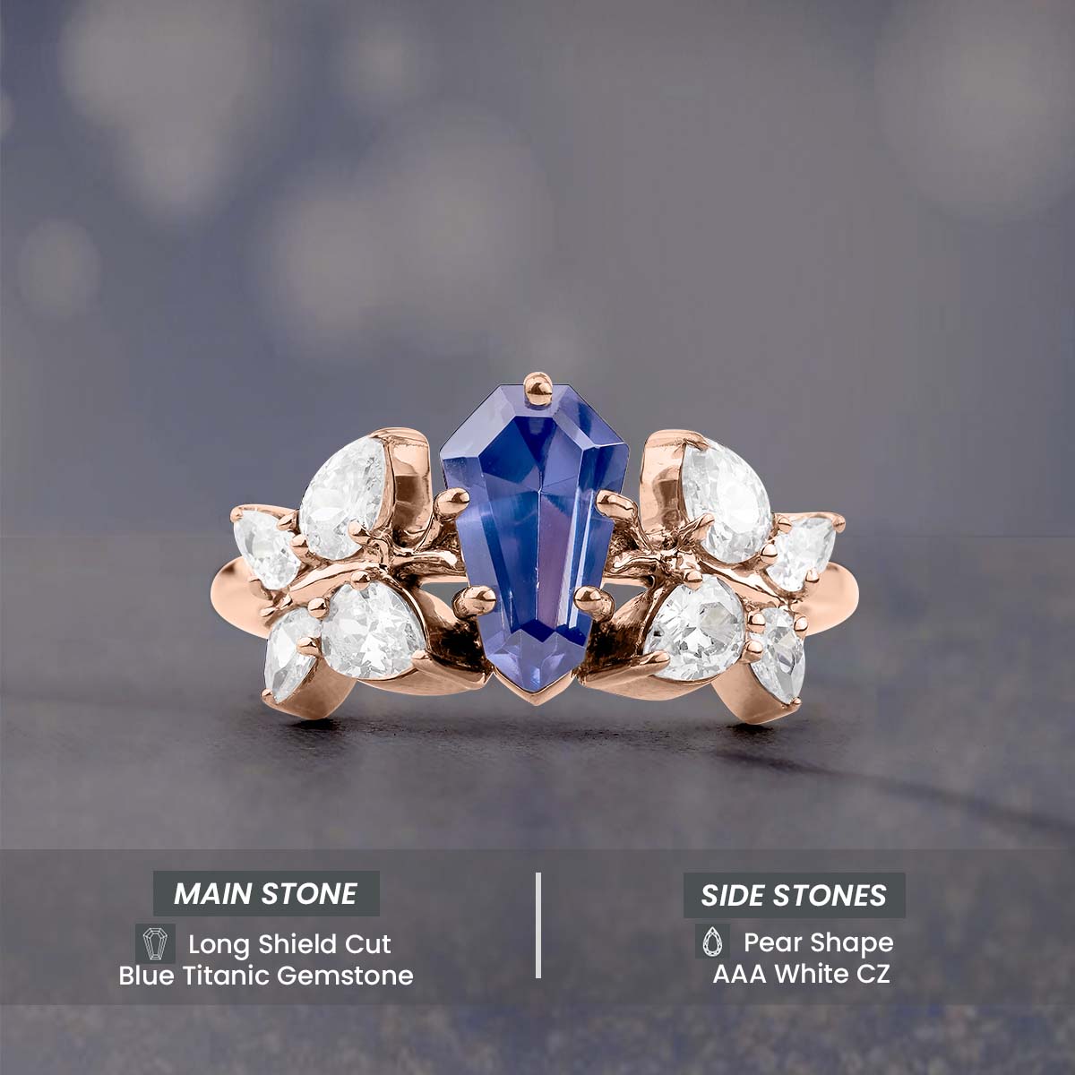 Unique Butterfly Ring Blue Titanic Gemstone Pear Diamond Statement Engagement Ring Cocktail Party Jewelry
