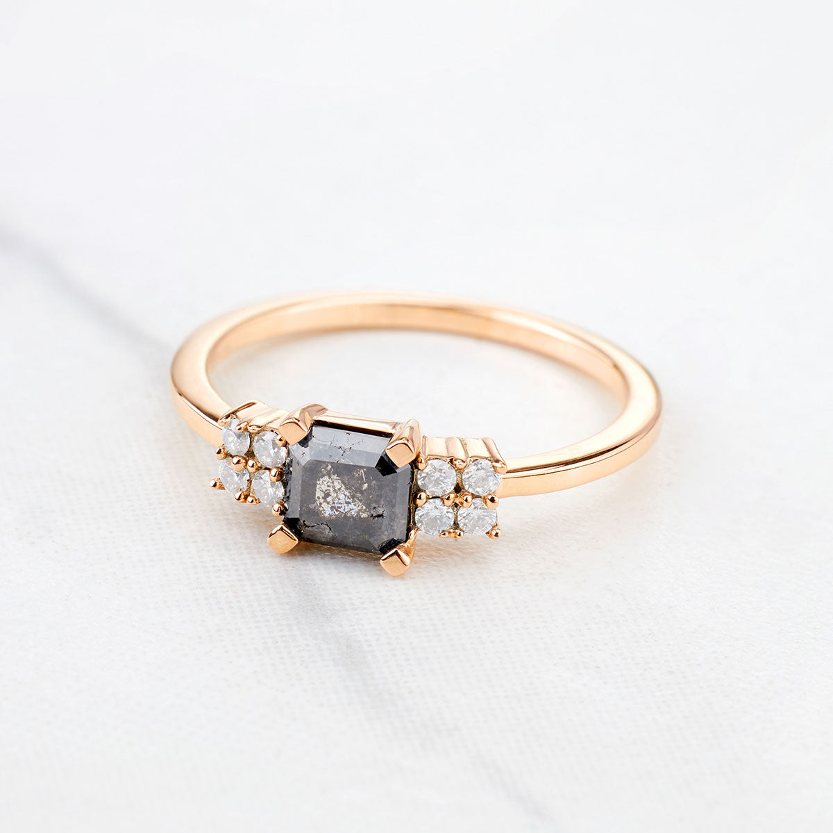 Square Emerald Cut Salt and Pepper Diamond Engagement Ring