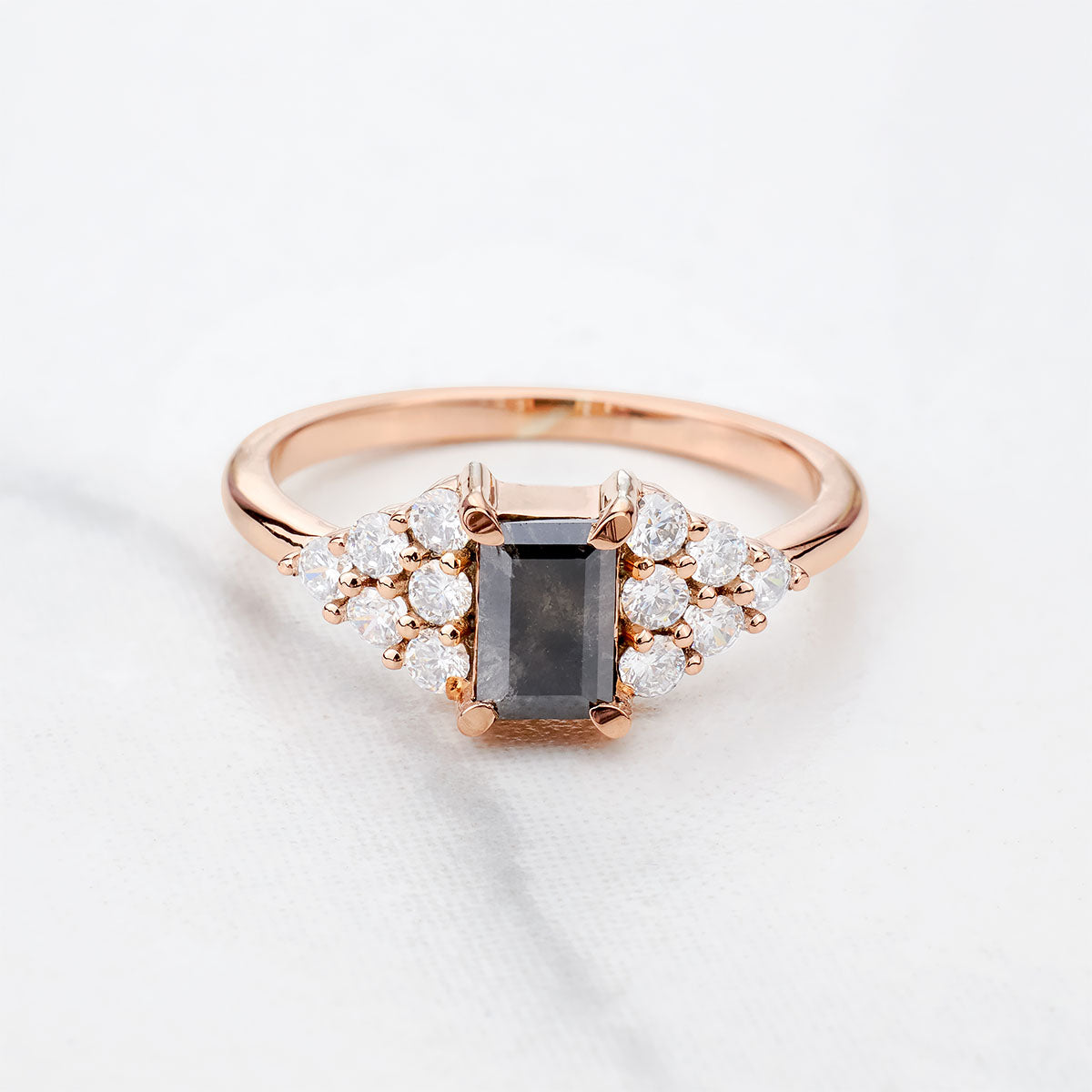 Baguette Cut Black Rustic Salt and Pepper Natural Diamond Ring