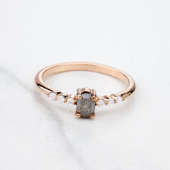 Oval Cut Natural Salt and Pepper Galaxy Diamond Promise Ring