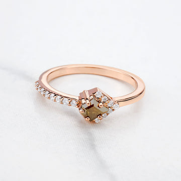 Pentagon Cut Fancy Rustic Diamond Engagement Ring Rose Gold