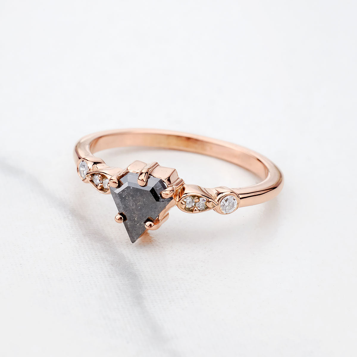 Pentagon Cut Salt and Pepper Rustic Diamond Wedding Ring