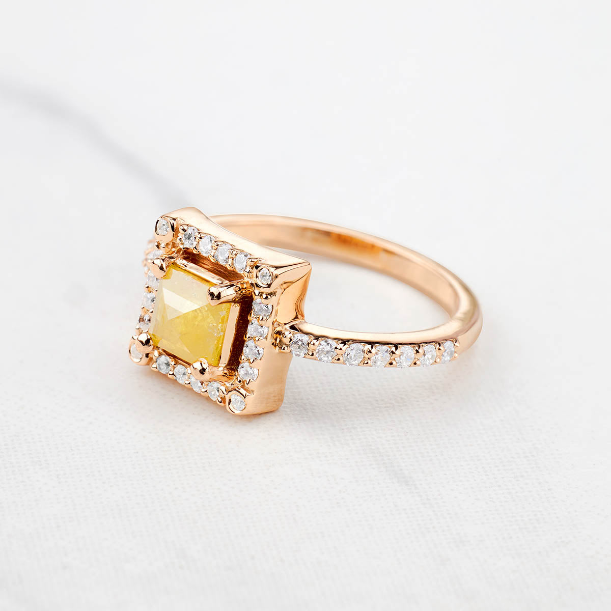 Princess Rose Cut Yellow Natural Rustic Diamond Ring for Women