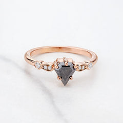 Pentagon Cut Salt and Pepper Rustic Diamond Wedding Ring