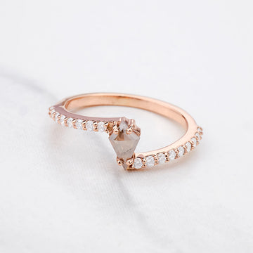 Kite Cut Milky Rustic Diamond Minimal Bypass Engagement Ring