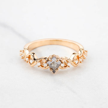 Kite Cut Milky Salt and Pepper Diamond Vine Engagement Ring