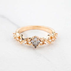 Kite Cut Milky Salt and Pepper Diamond Vine Engagement Ring