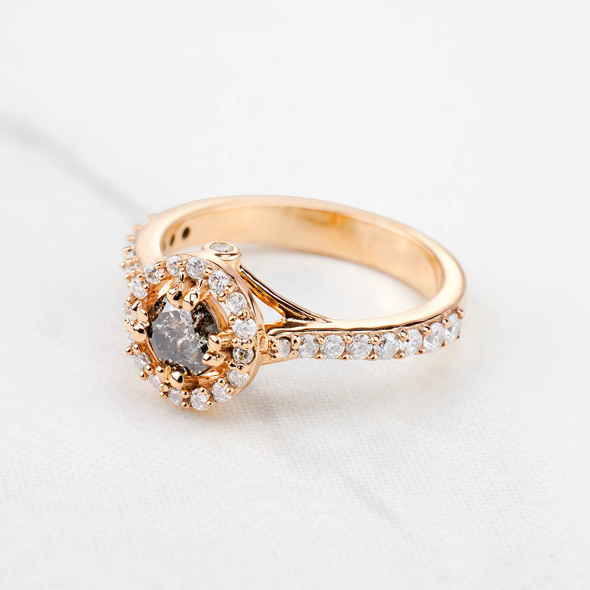 Galaxy Diamond Engagement Ring Halo Moissanite Salt and Pepper