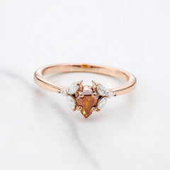 Shield Cut Orange Natural Rustic Diamond and Moissanite Ring
