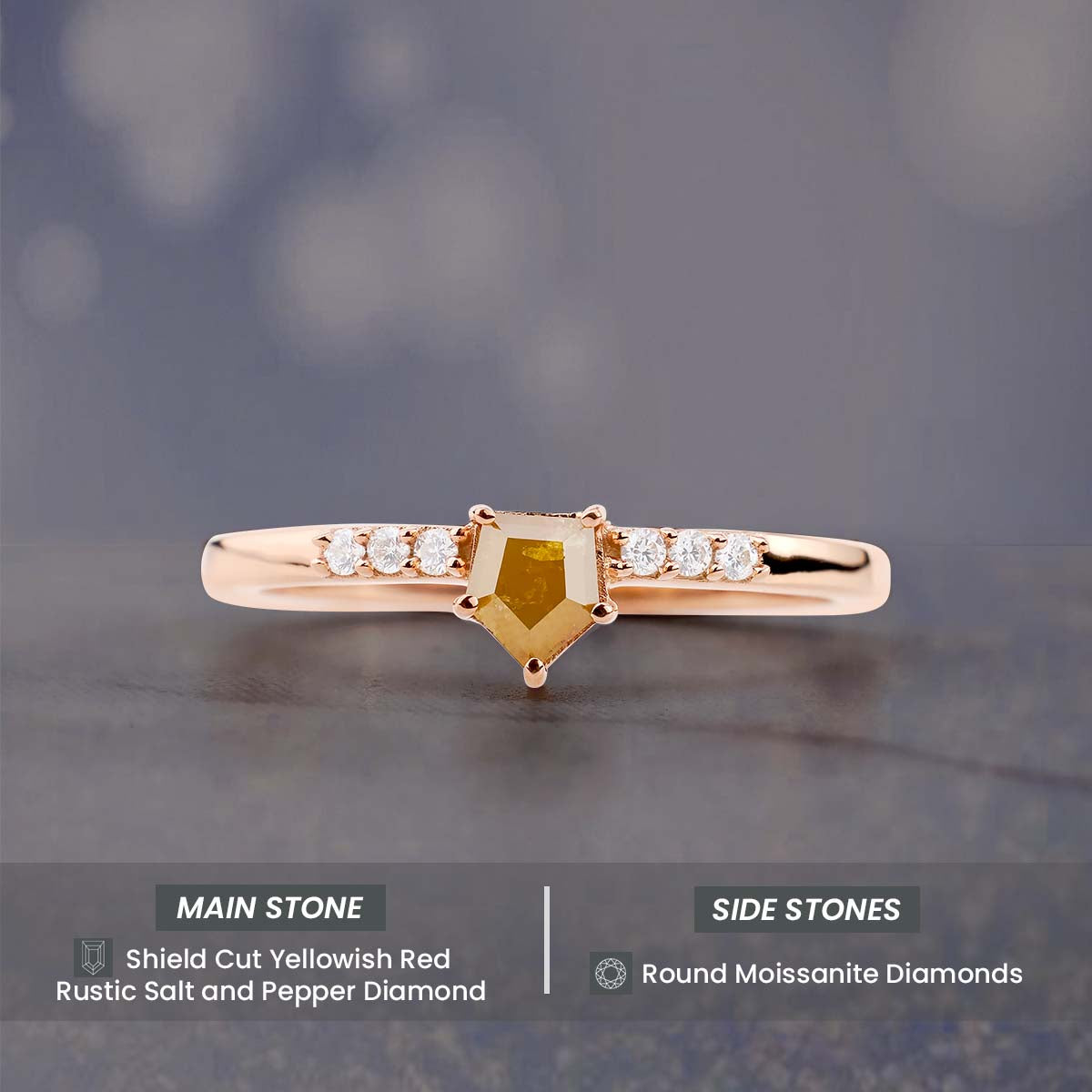 Shield Cut Yellow Natural Rustic Diamond Dainty Engagement Ring