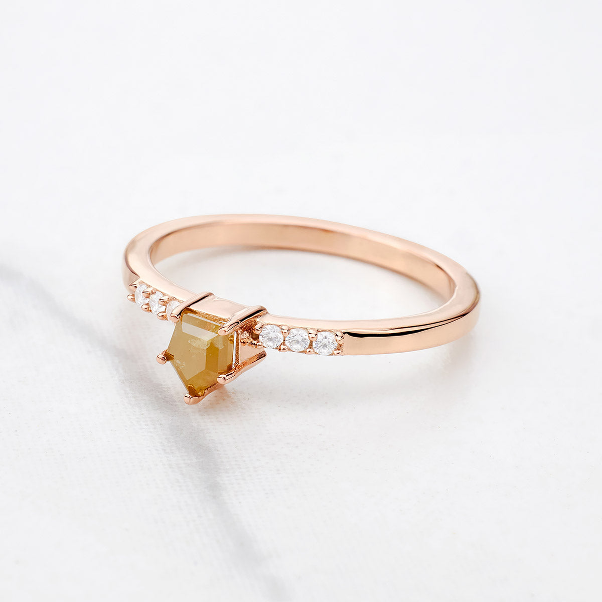 Shield Cut Yellow Natural Rustic Diamond Dainty Engagement Ring
