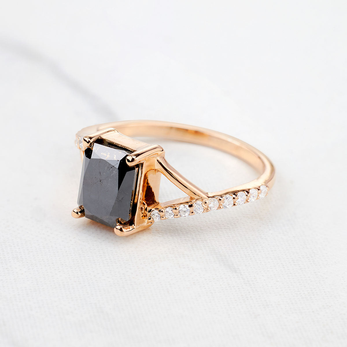 Radiant Cut Black Natural Diamond Engagement Ring Rose Gold