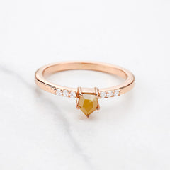 Shield Cut Yellow Natural Rustic Diamond Dainty Engagement Ring