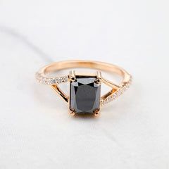 Radiant Cut Black Natural Diamond Engagement Ring Rose Gold