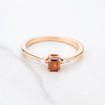 Brownish Red Fancy Rustic Diamond and Moissanite 3 Stone Ring