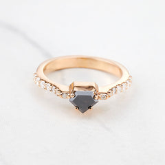 Pentagon Cut Black Natural Rustic Diamond Engagement Ring