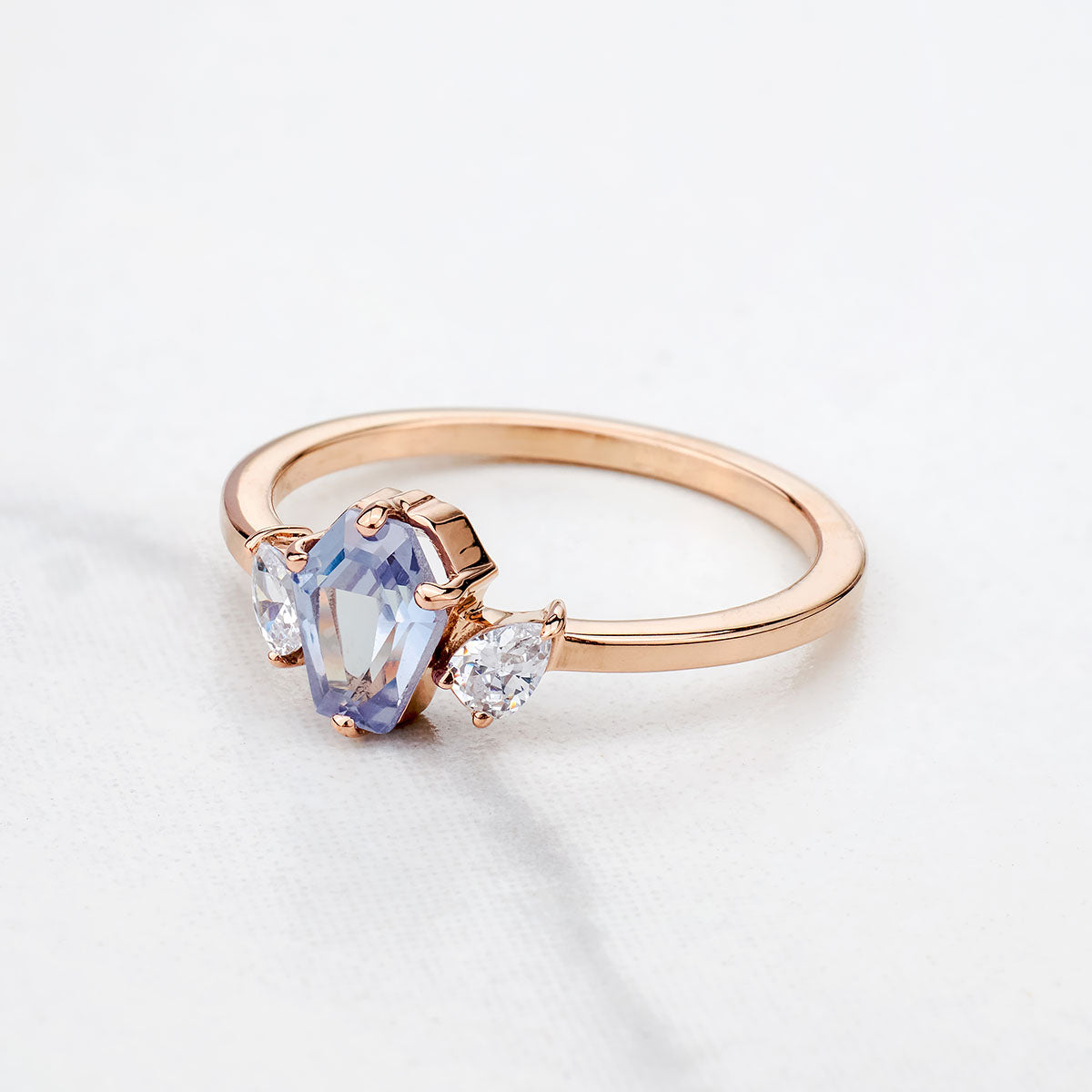Coffin Cut Blue Titanic Gemstone and Pear Moissanite 3 Stone Engagement Ring