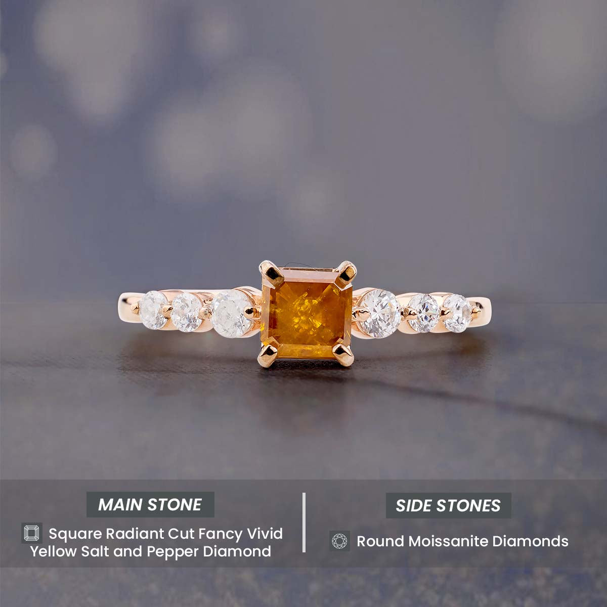 Radiant Cut Vivid Yellow Fancy Rustic Diamond Engagement Ring