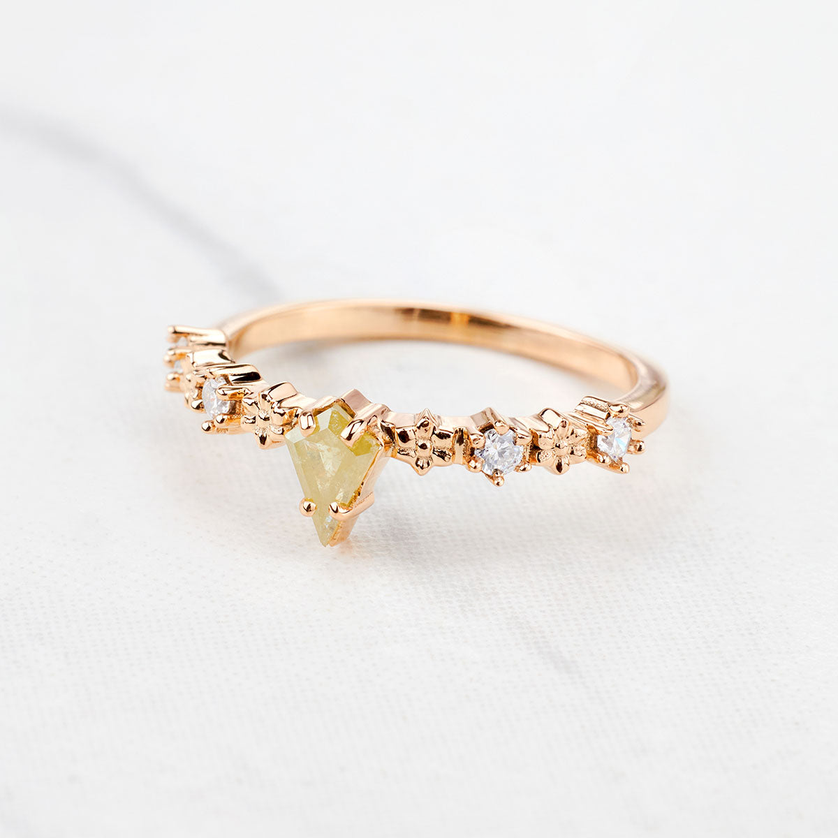 Kite Cut Pale Yellow Natural Rustic Diamond Engagement Ring