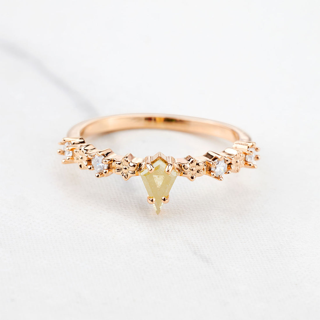 Kite Cut Pale Yellow Natural Rustic Diamond Engagement Ring
