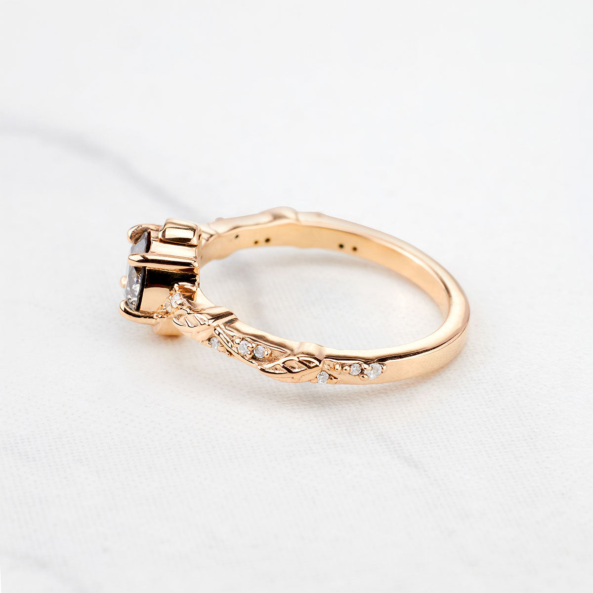 Natural Salt and Pepper Grey Rustic Diamond Engagement Ring