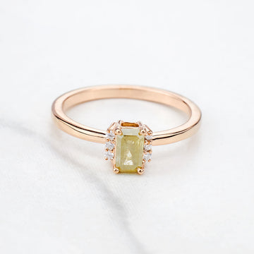 Emerald Cut Limegreen Fancy Rustic Diamond Engagement Ring