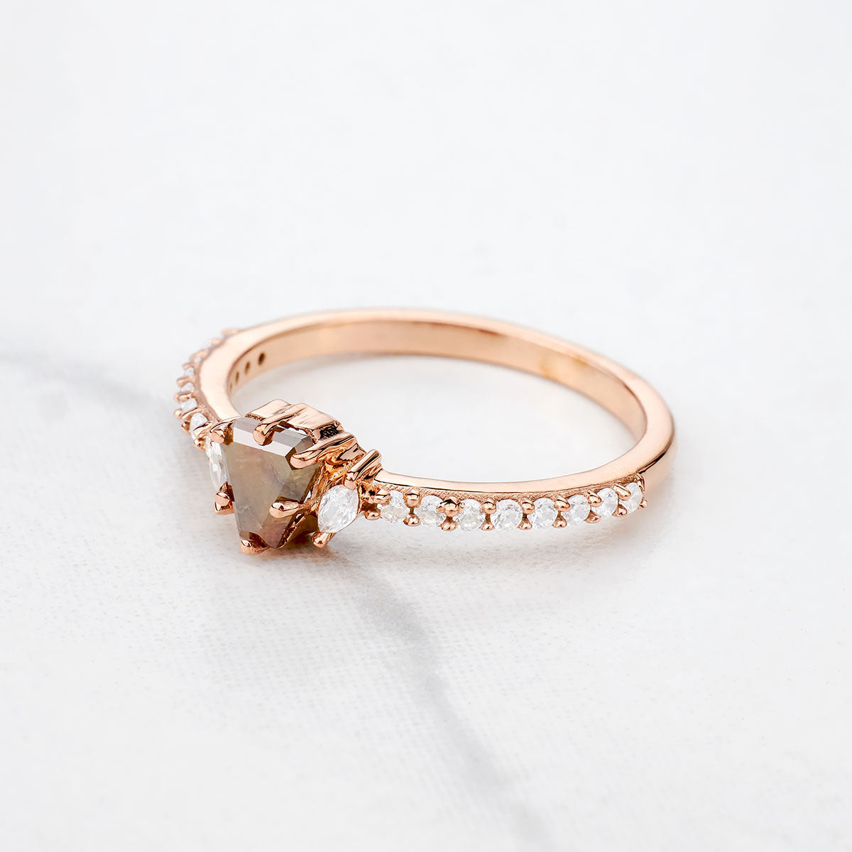 Fancy colored natural rustic diamond coffin cut engagement ring