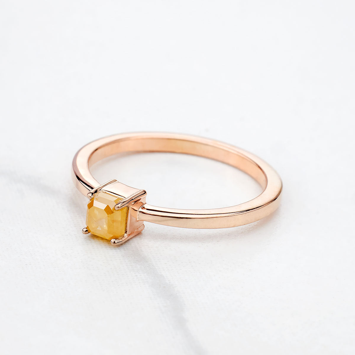Emerald Cut Natural Rustic Diamond Solitaire Engagement Ring
