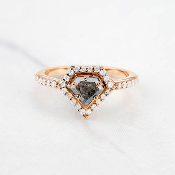 Pentagon Cut Natural Salt and Pepper Diamond Engagement Ring